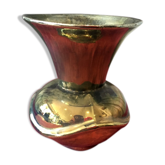 Rambervillers green gold metal reflection flame gres vase
