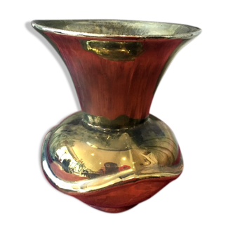 Vase en gres flamme de rambervillers vert doré reflet métal