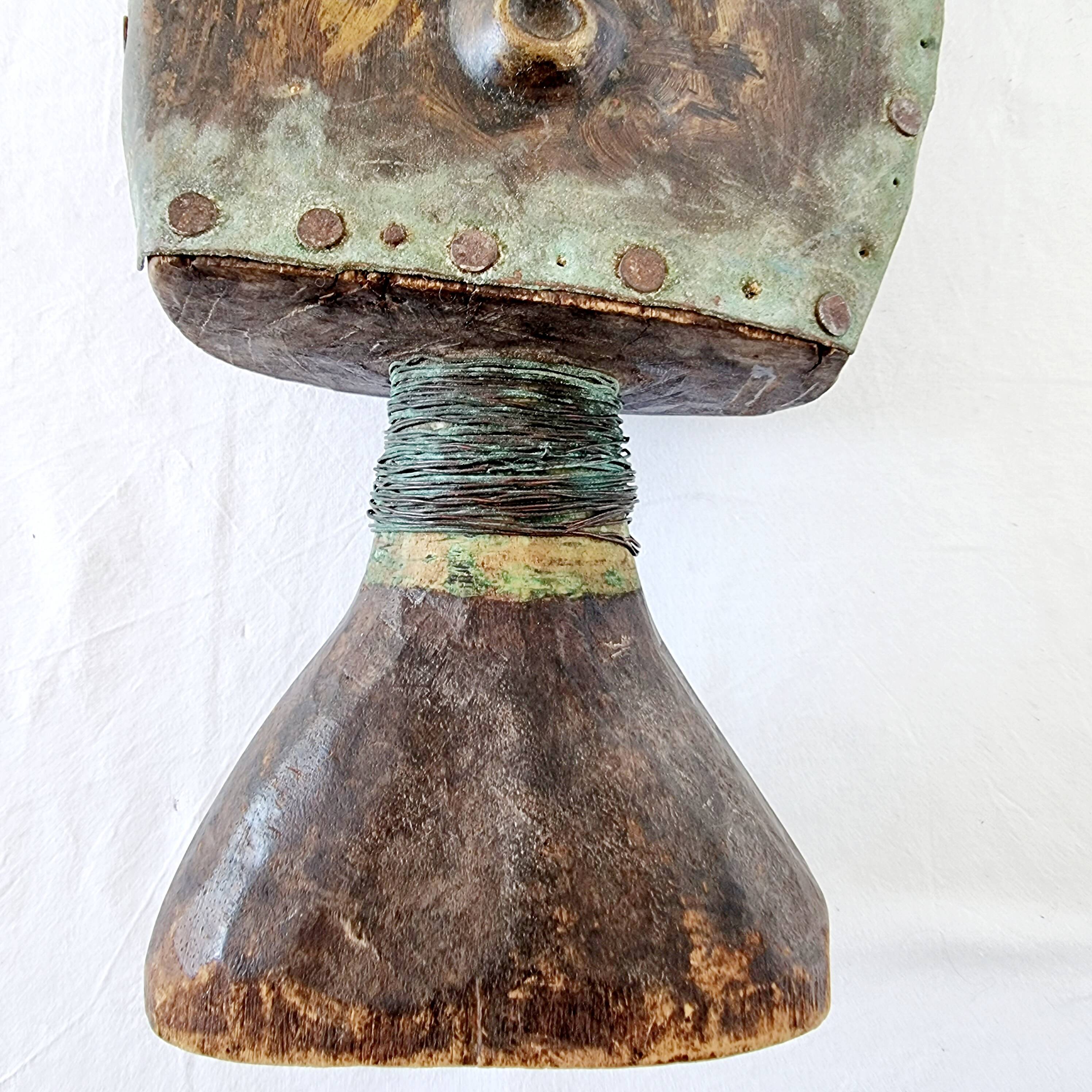 Strange and rare African Massai art sculpture in Kenya in solid wood and brass