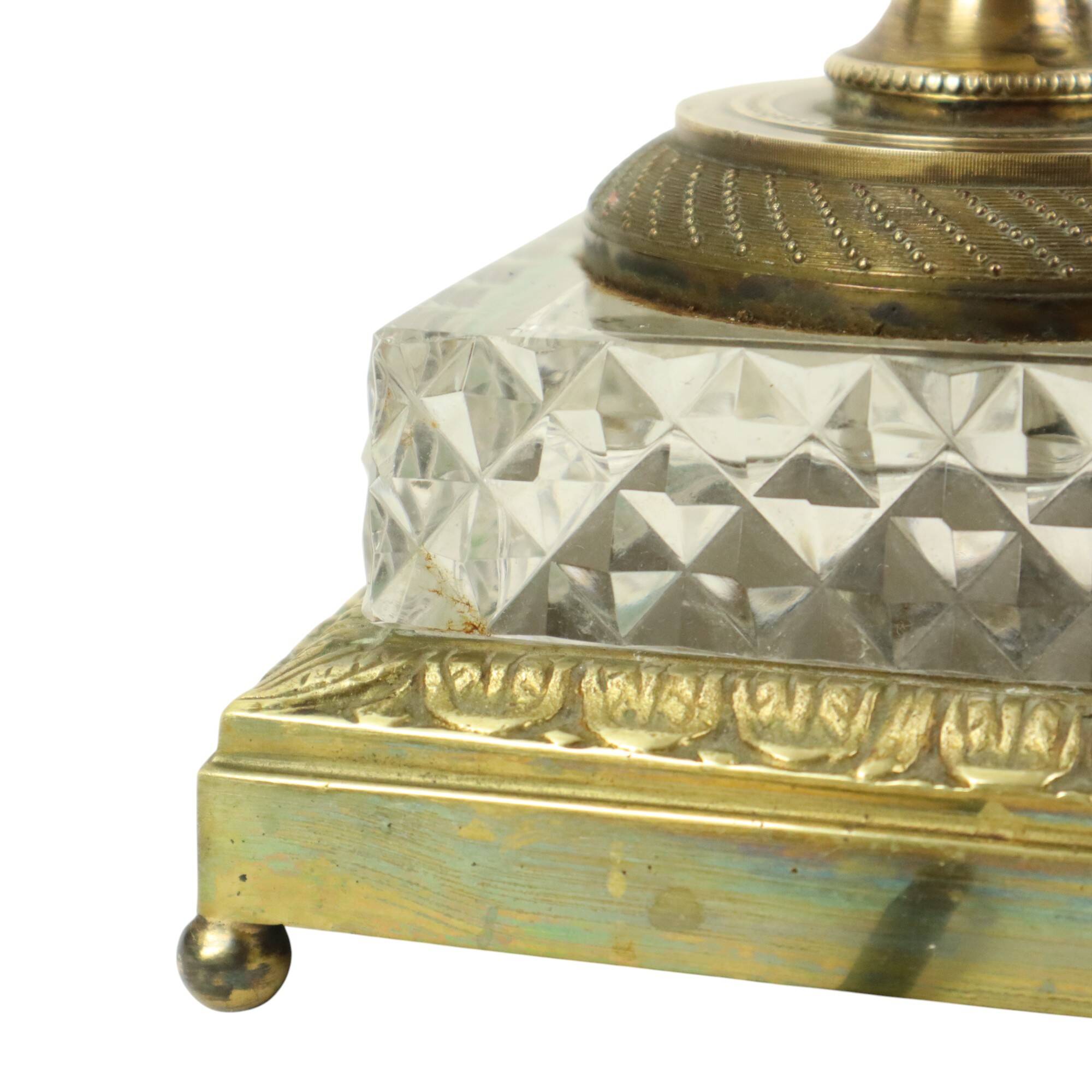 Empire Table Lamp Cut Crystal Diamond Pattern Gilded Bronze