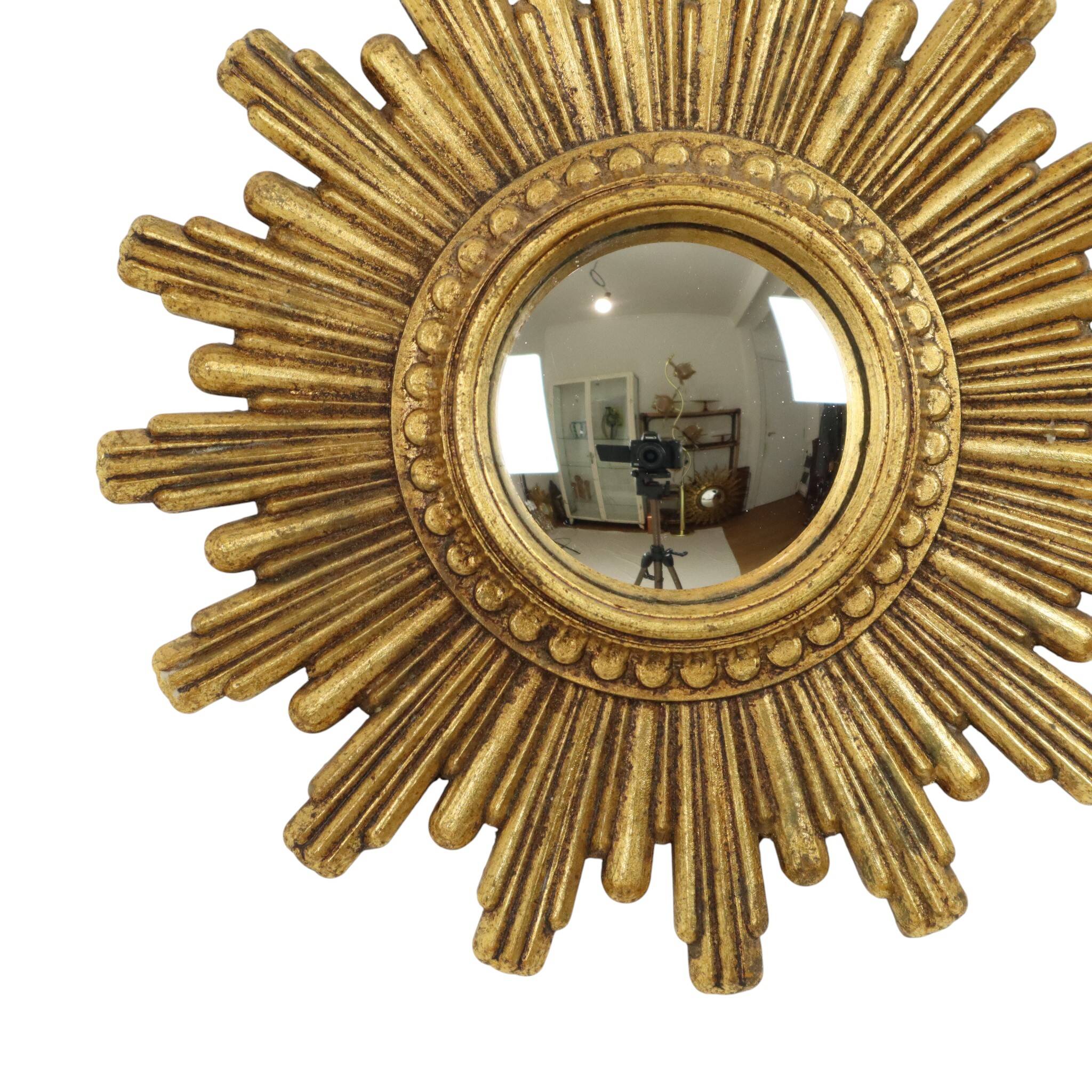 Small Sun Mirror Sunburst Mirror Gold Convex 24cm