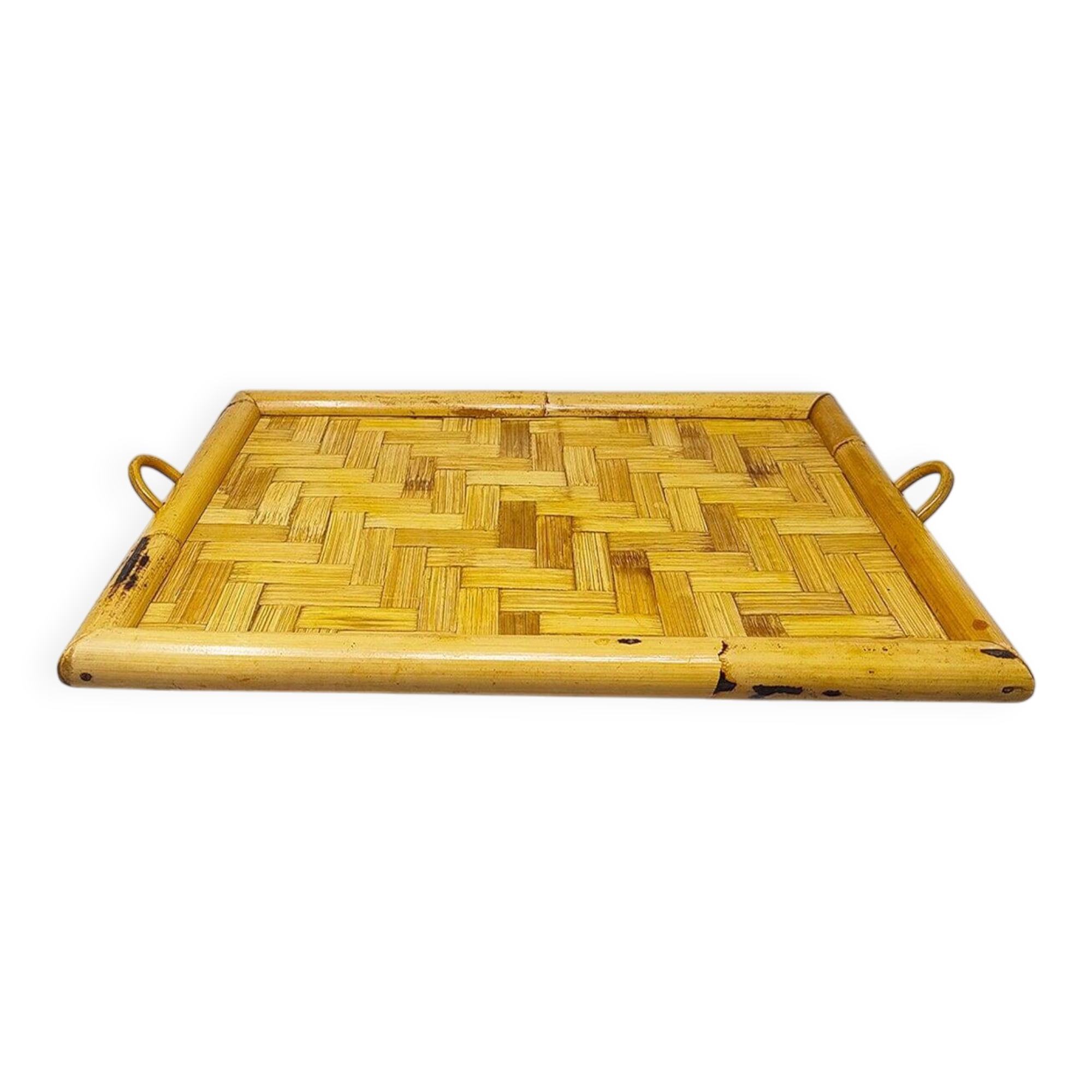 1970s Astonishing Italian Tray in Bamboo, Rattan and Wicker. Made in Italy