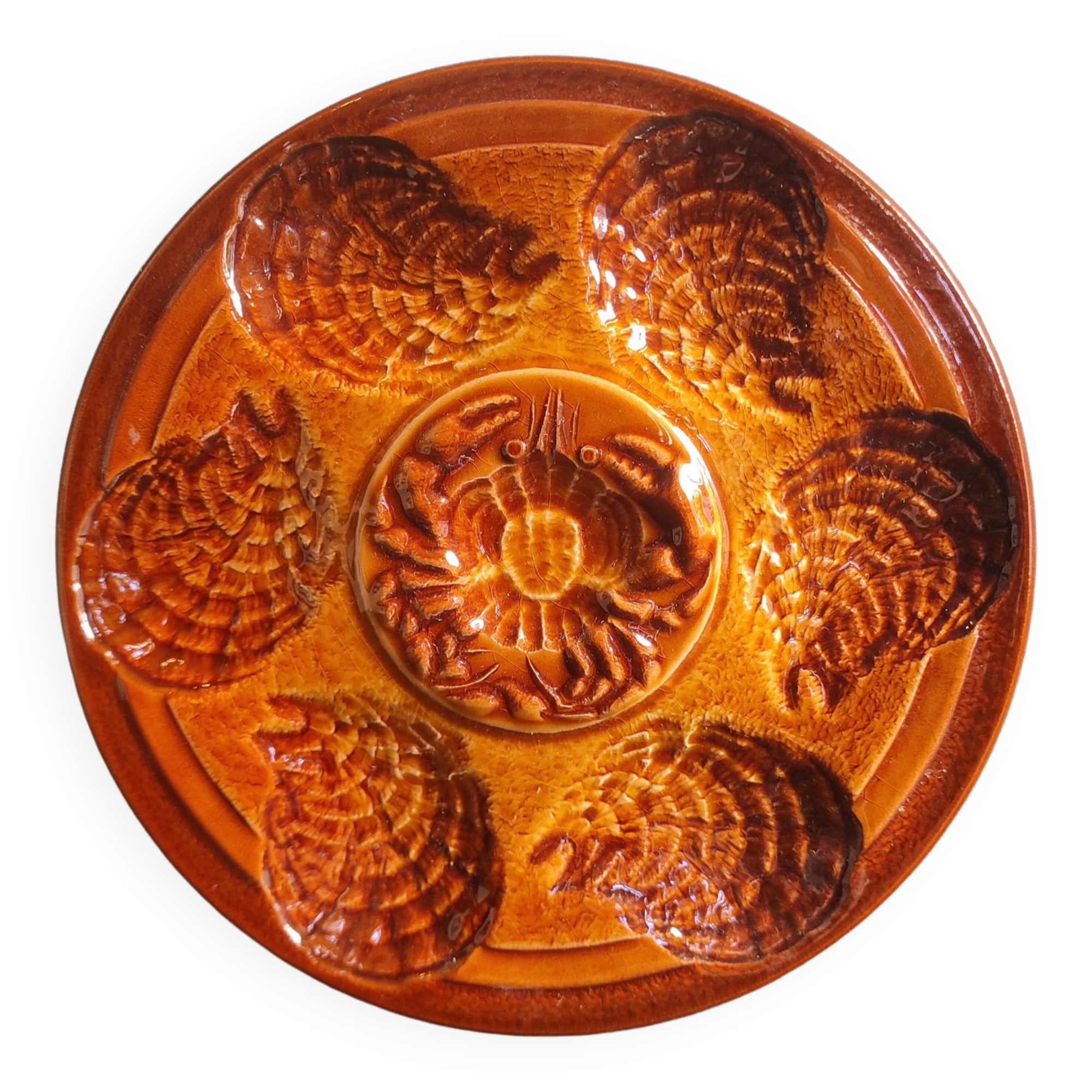 Vintage French oyster plate in Majolica from Sarreguemines