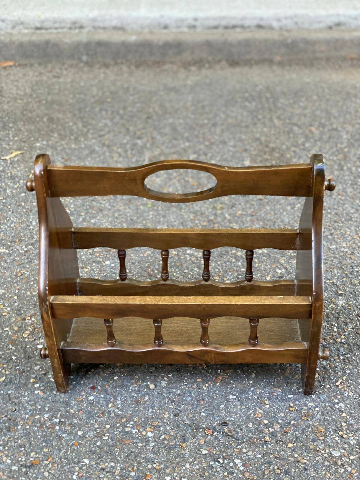 Magazine rack document holder in solid wood dark oak satin 45cm