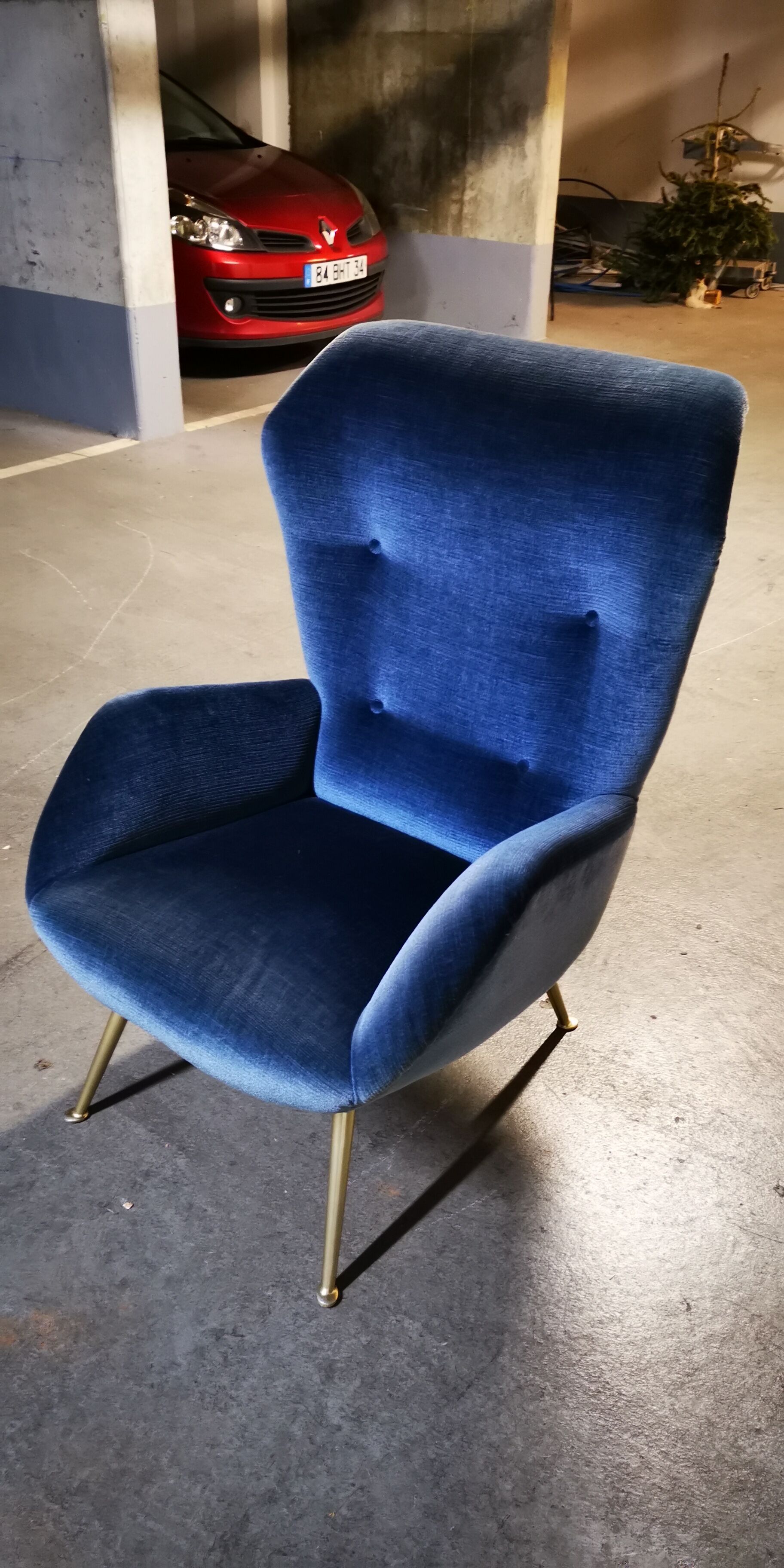 Fauteuil wingchair bergère années 50 60 bleu