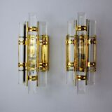 Pair of Venini wall lamps, cut glass, Murano, Italy, 1970