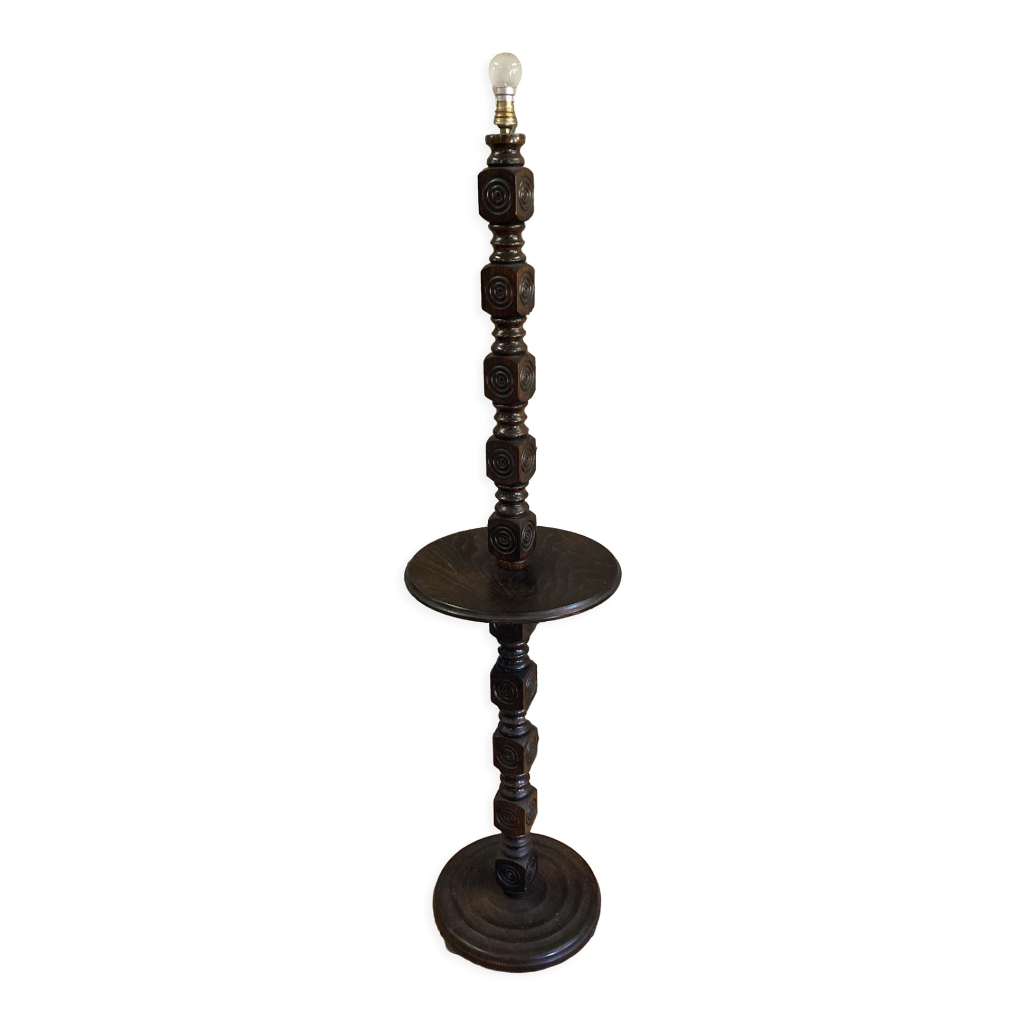 Side table floor lamp in Basque turned wood 50