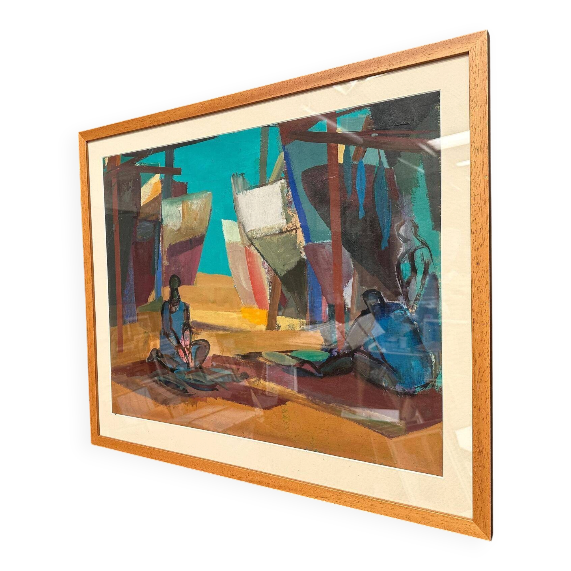 Swedish Oil on Cardboard – “Figures” – Signed – Vintage & Framed – 71