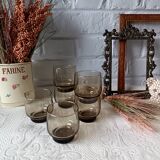 6 verres à eau Arcoroc Tivoli en verre fumé, France années 1980