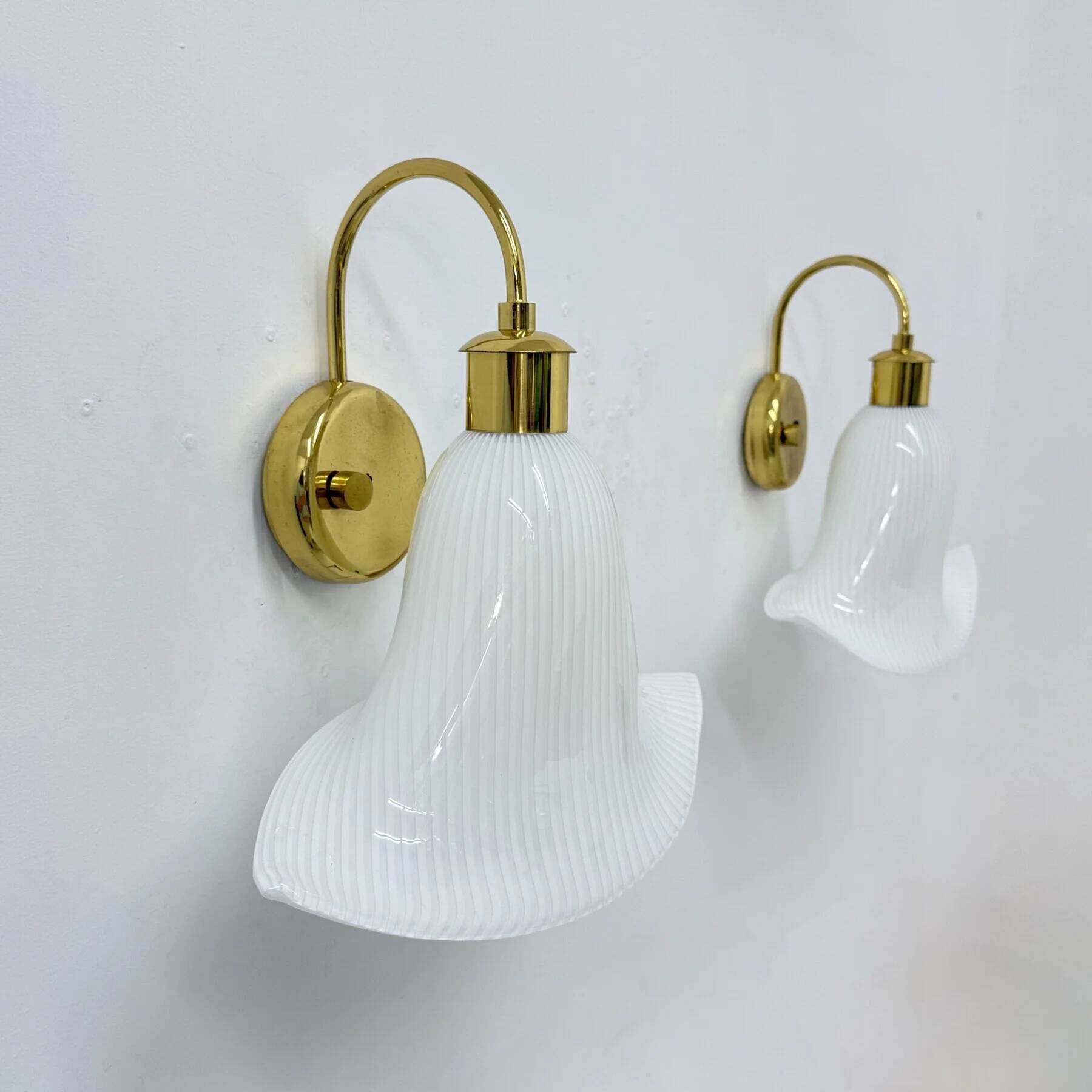 Murano glass Italian pair of sconces striped glass, 1970s