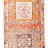 Tapis couloir kilim vintage , Orange, rose et beige boho pastel, 98x332 Cm