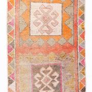 Tapis couloir kilim vintage , Orange, rose et beige boho pastel, 98x332 Cm