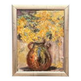 Original Swedish Oil on Canvas – “Vessel with Mimosa” by Monica Gilhorn – Signed – Vintage & Framed – 40 × 31.5 cm (15.7" × 12.4")