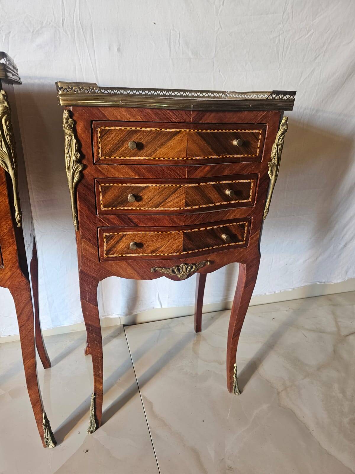 Pair of Louis XV style bedside tables in marquetry