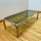 Vintage Chrome Coffee Table with Smoked Glass 1970s