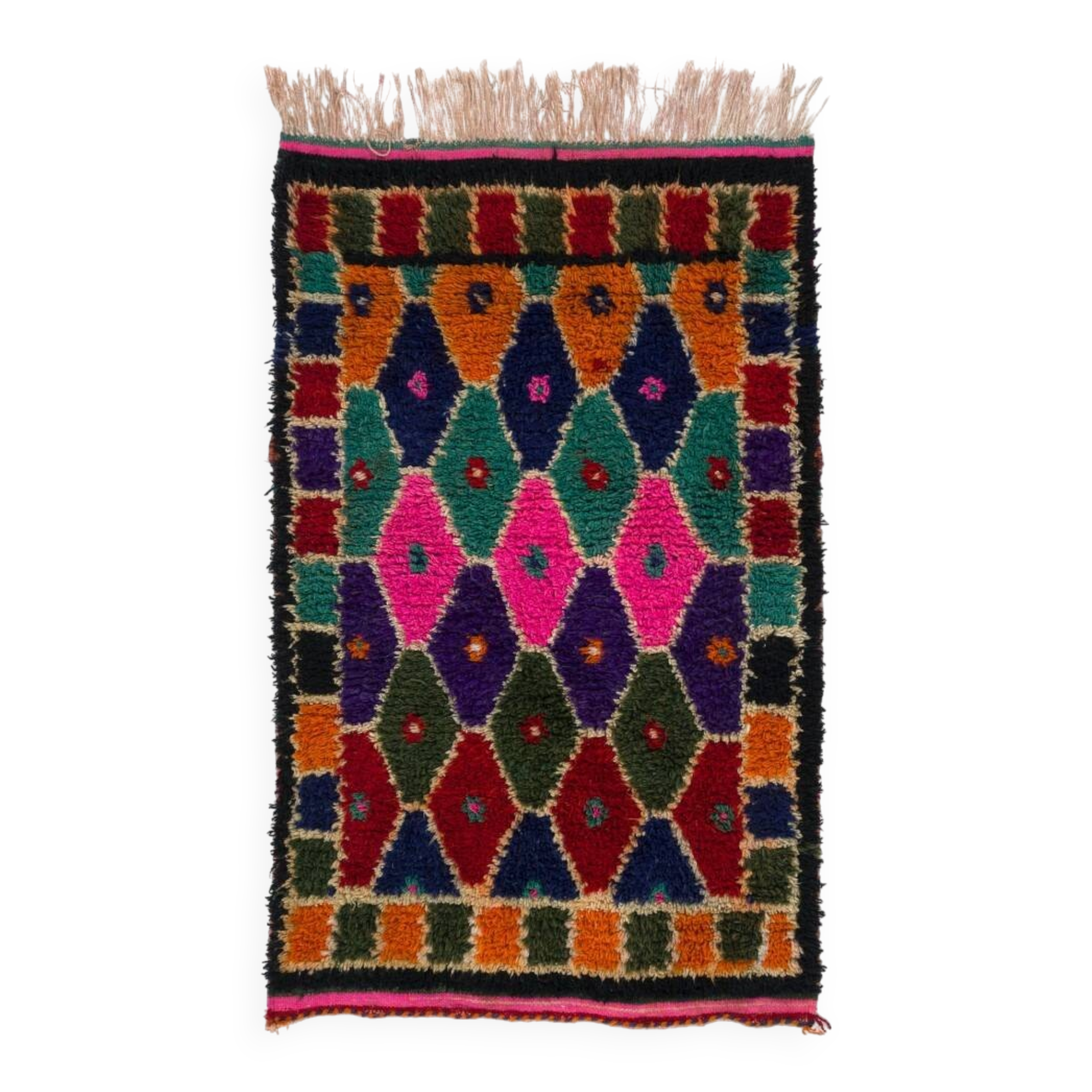 Multicolor Vintage Handmade Tulu Rug, Bohemian Eclectic Accent Rug, 100% Wool