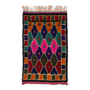 Tapis Tulu fait main vintage multicolore, tapis d'accent éclectique bohème, 100 % laine