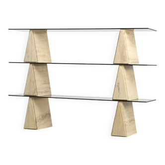 Travertine and smoked glass bookcase, Italy, circa 1970
