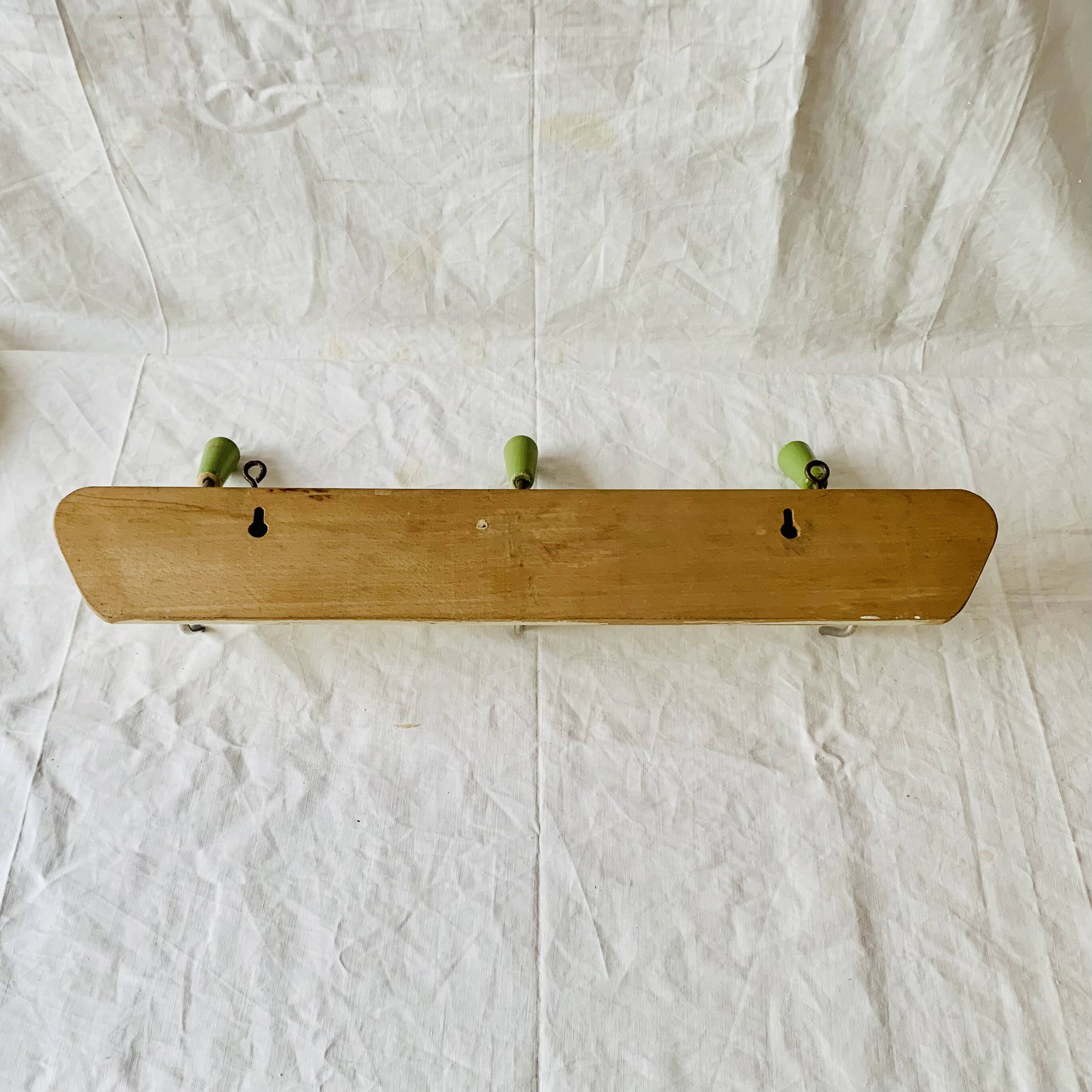 Vintage wooden wall coat rack - 3 hooks
