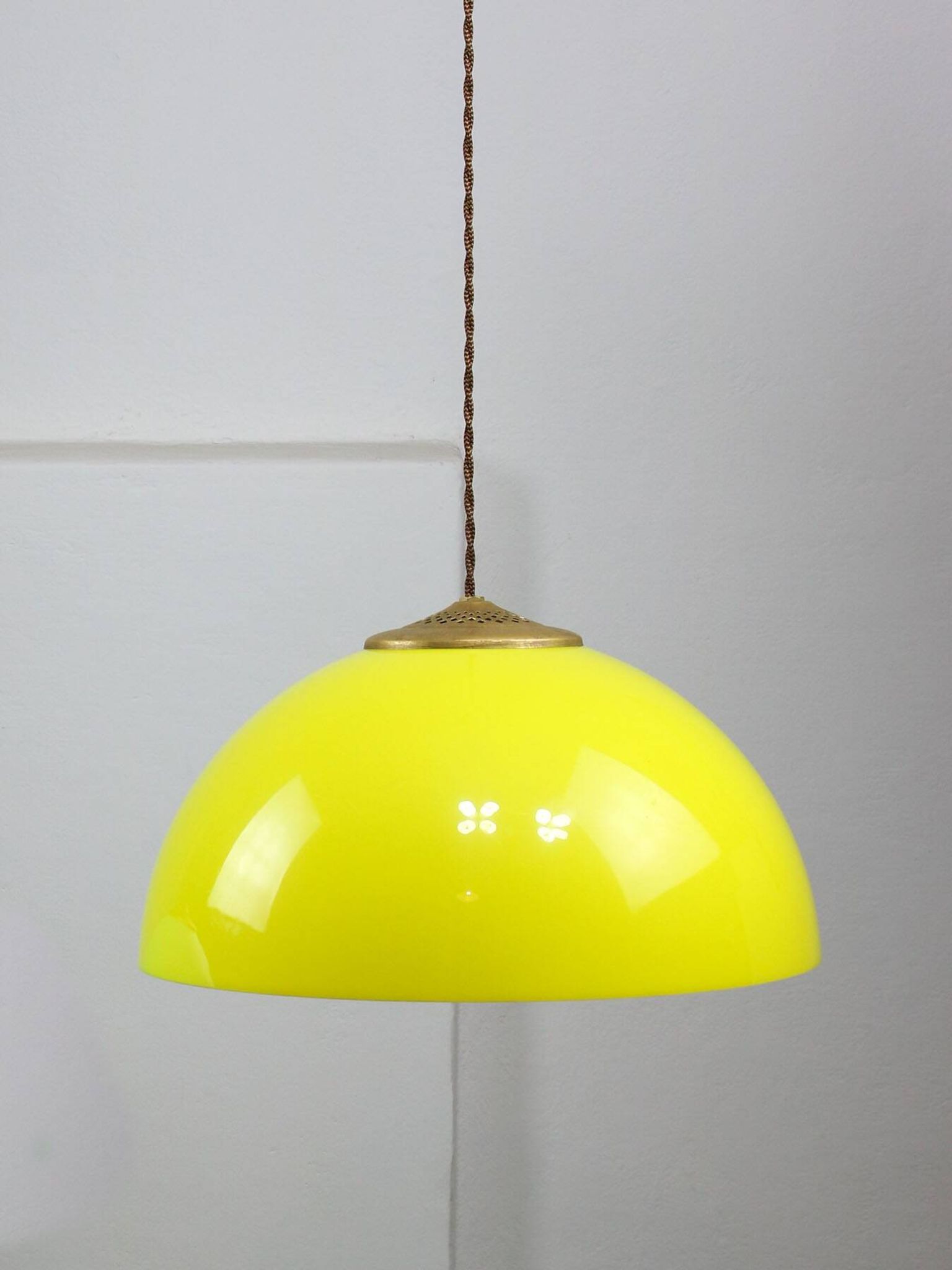 Vintage Italian Brass and Yellow Plexiglas Pendant Lamp