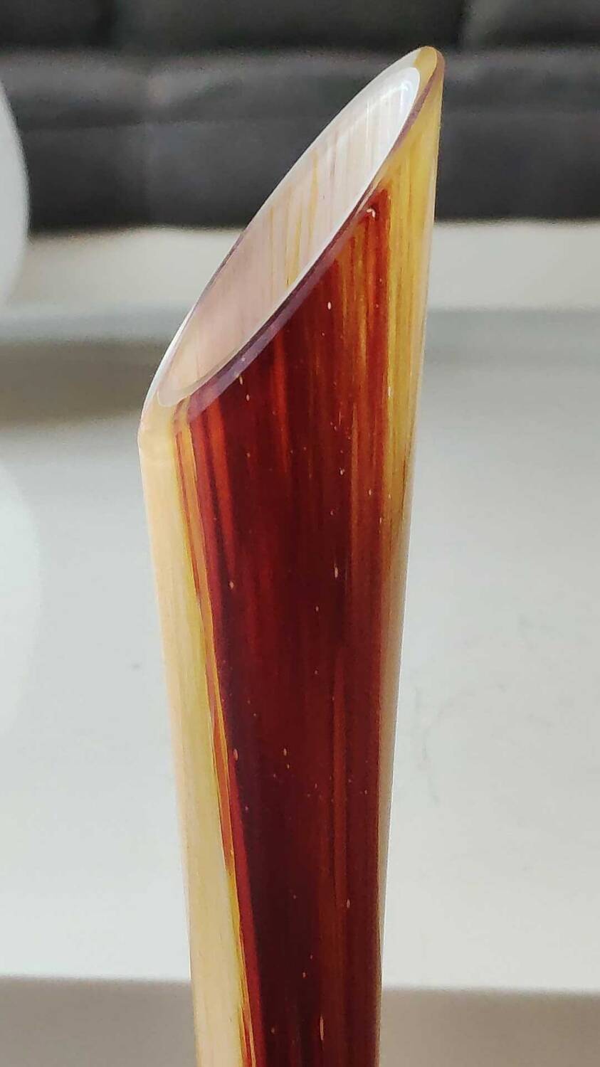 Large marbled glass vase, mouth blown. Signed La Rochère France. Height 33.5 cm