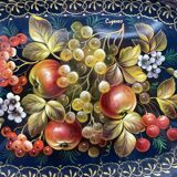 Hand-painted Russian tray, Zhostovo, signed vintage decorative tray.