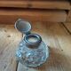 Inkwell in molded glass and vintage antique metal