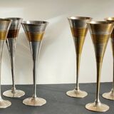 6 Vintage Silver-Plated Brass Champagne Flutes