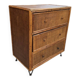 Commode osier et rotin années 60