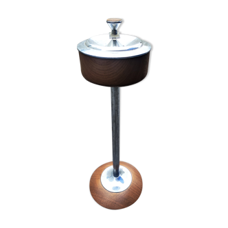 Ashtray on foot chromed metal decoration faux wood vintage Scandinavian design