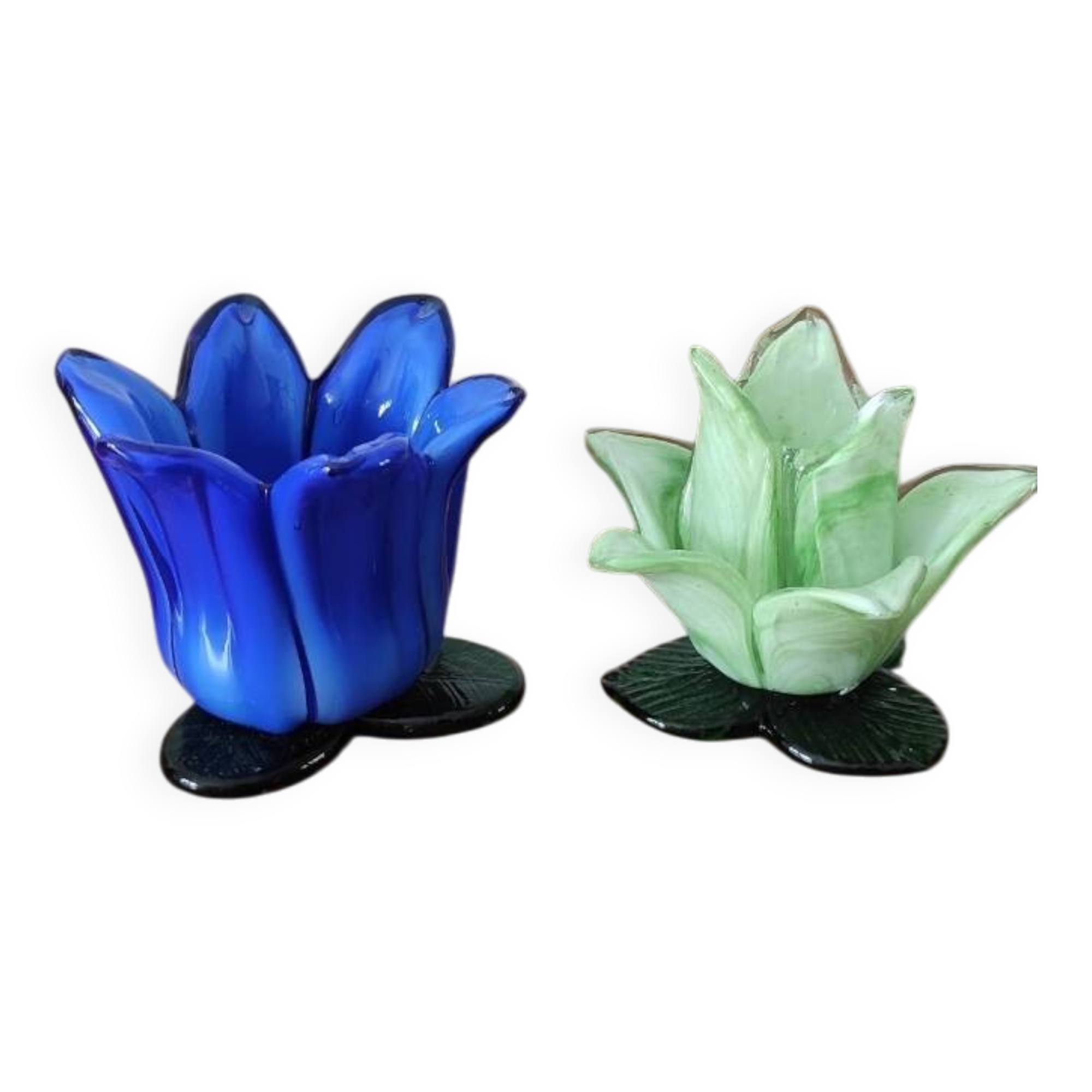 Glass Flower Candle Holder Set