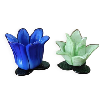 Lot Bougeoir fleur Verre
