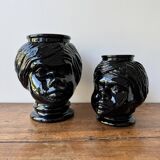 2 têtes en verre représentant des Maures