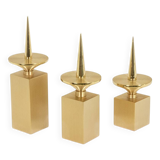Set of 3 candlesticks in gilded brass. Contemporary work.