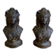 Pair of cast iron andirons from the 19th century, busts of women