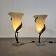 Large Jugendstil floor / table lamps, Roberto Galli, stone base with Italian glass shade