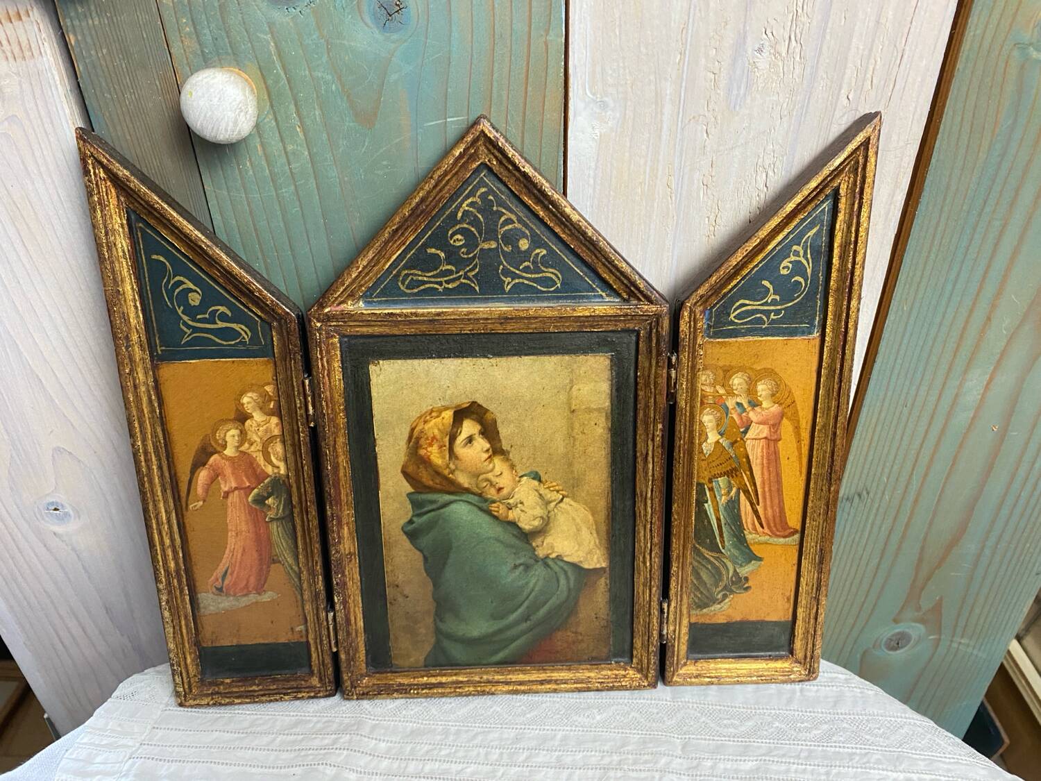 Vintage wooden religious triptych