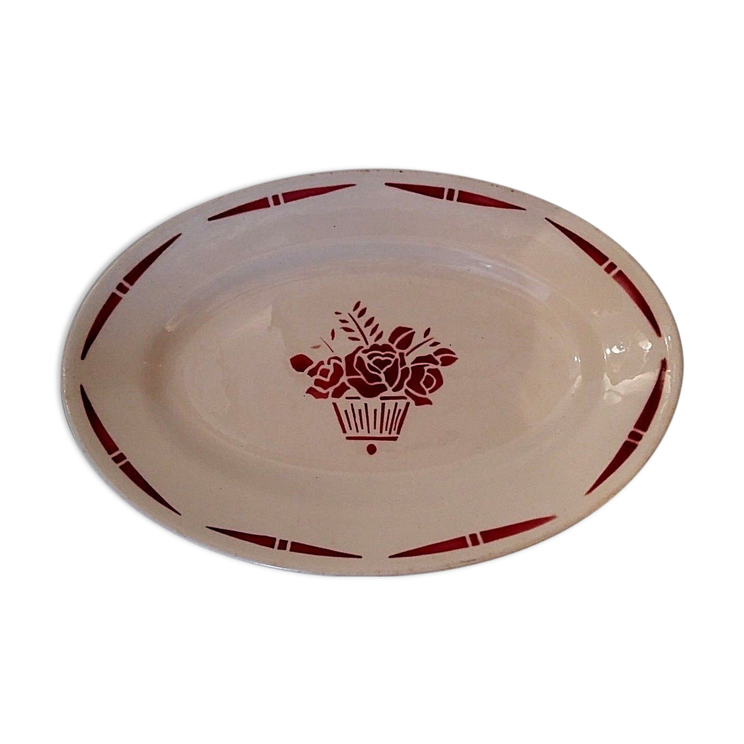 Red roses demi-porcelaine Badonviller plate