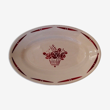 Plat roses rouges demi-porcelaine Badonviller