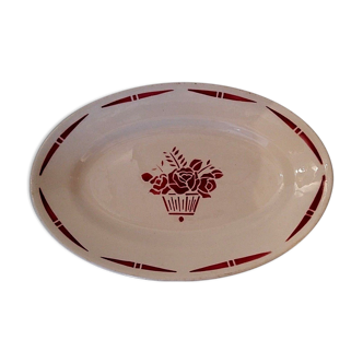 Plat roses rouges demi-porcelaine Badonviller