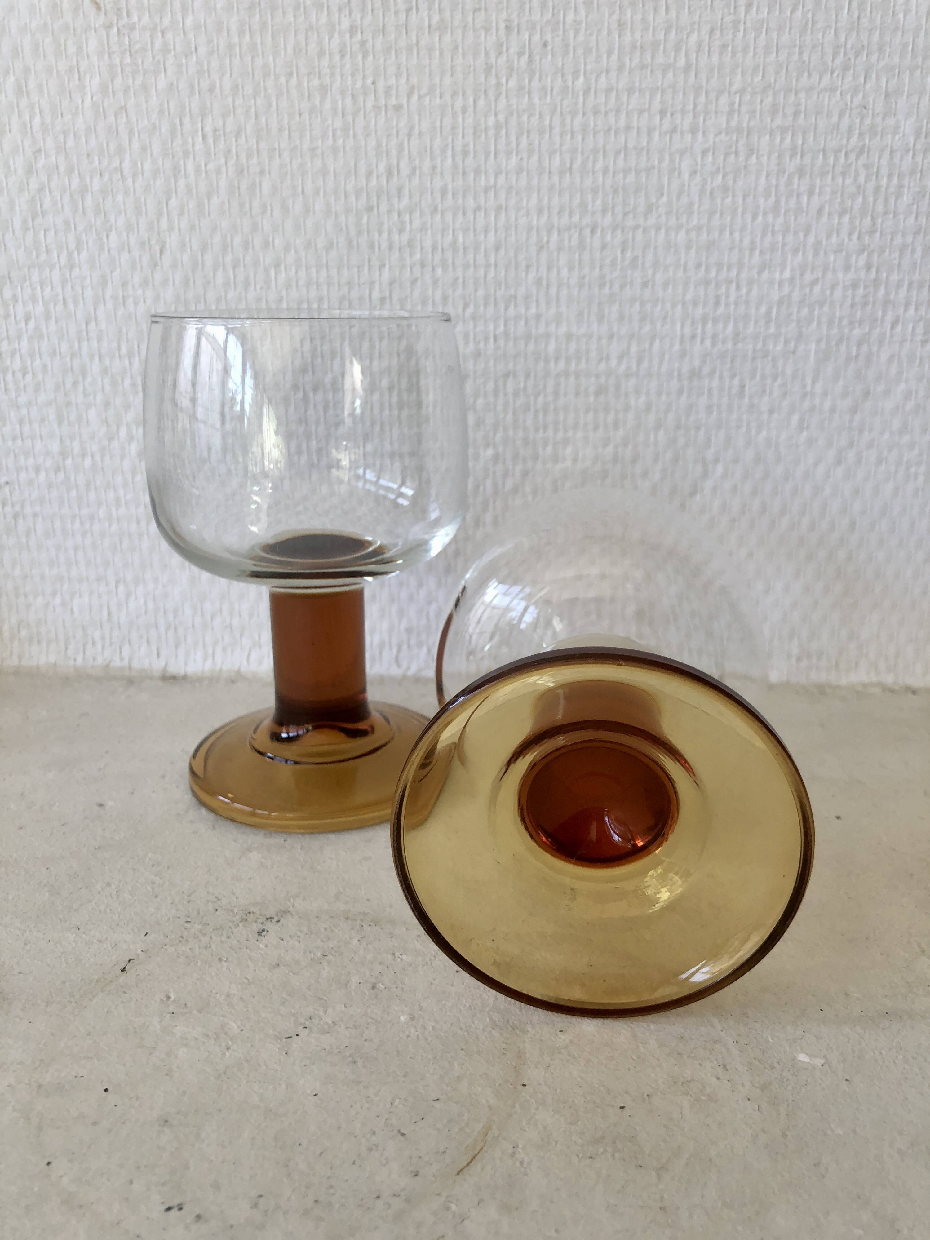 Lot of amber stem glasses from the 70s
