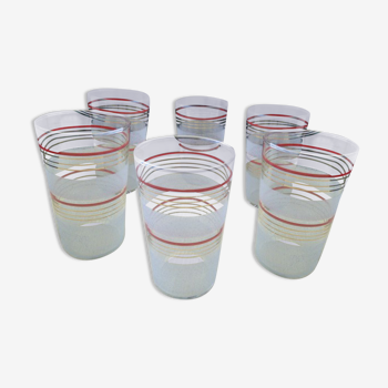 Set de 6 verres à orangeade forme gobelet décor en verre granité Vintage
