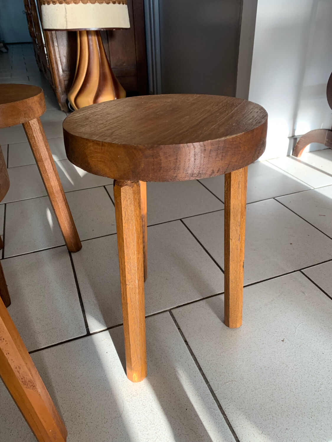 Lot of vintage wooden tripod stools