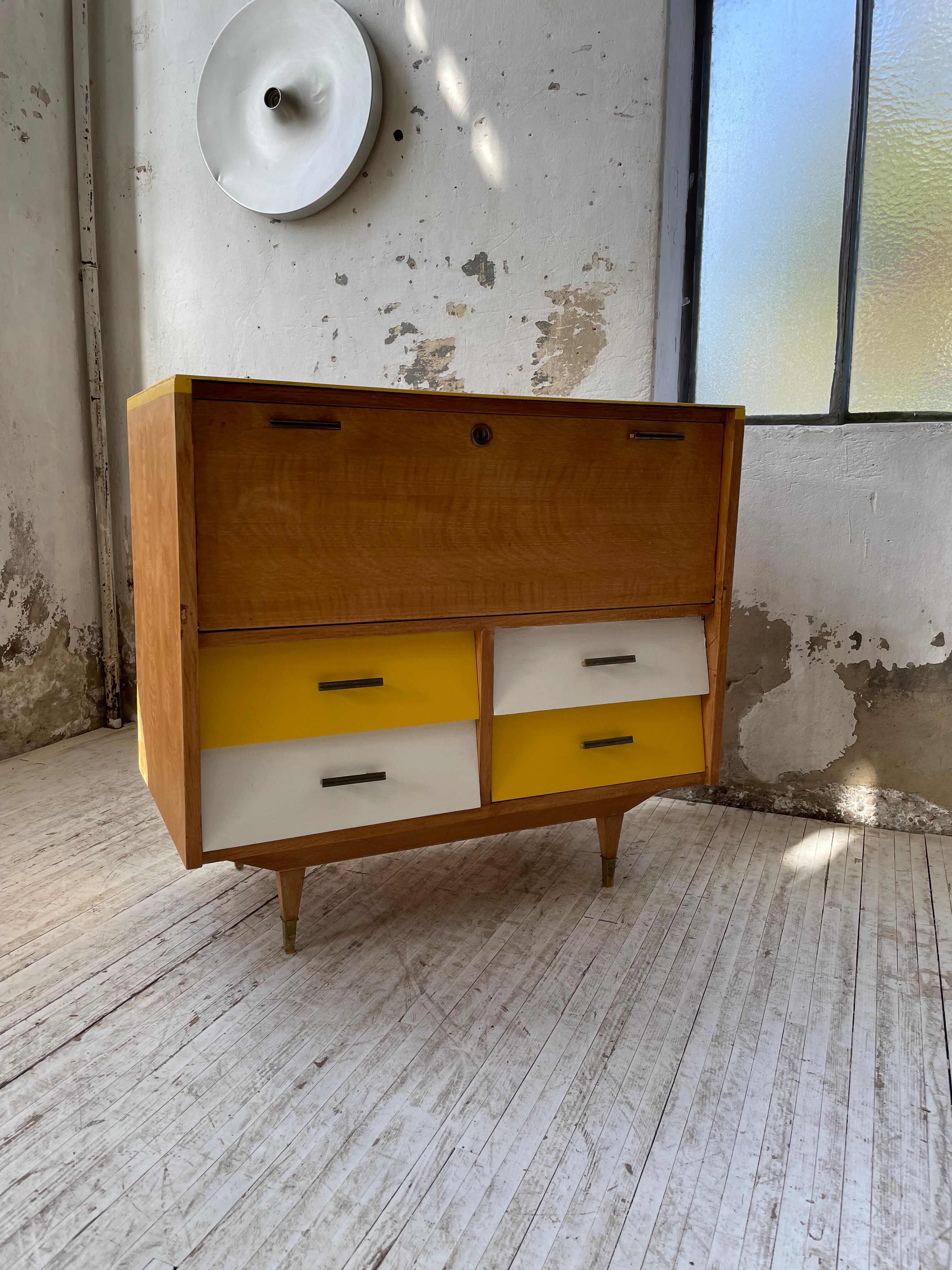 Furniture chest of drawers two-tone 60s