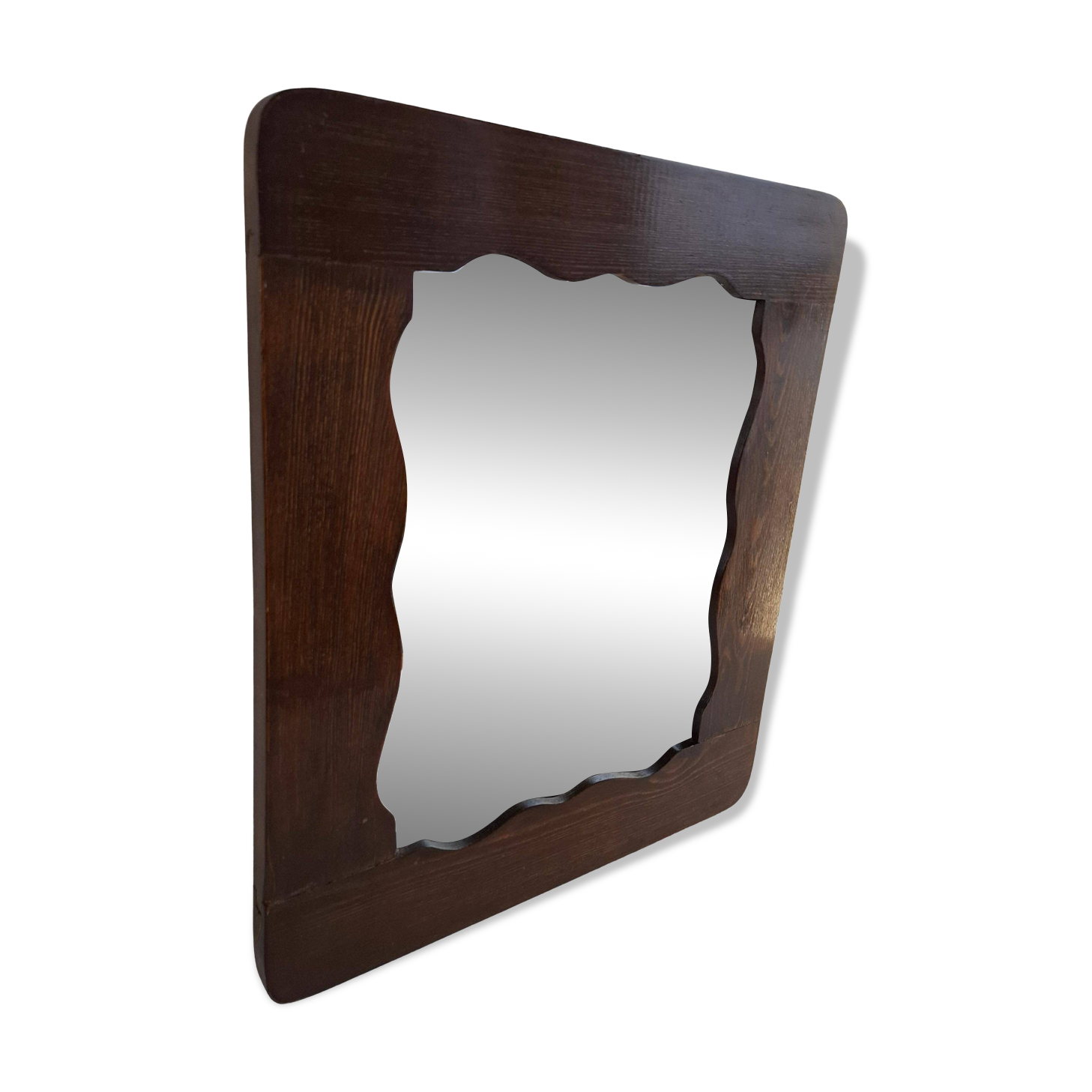 Czechoslovakian wall mirror with a wavy wooden frame, mid-century, 1940s