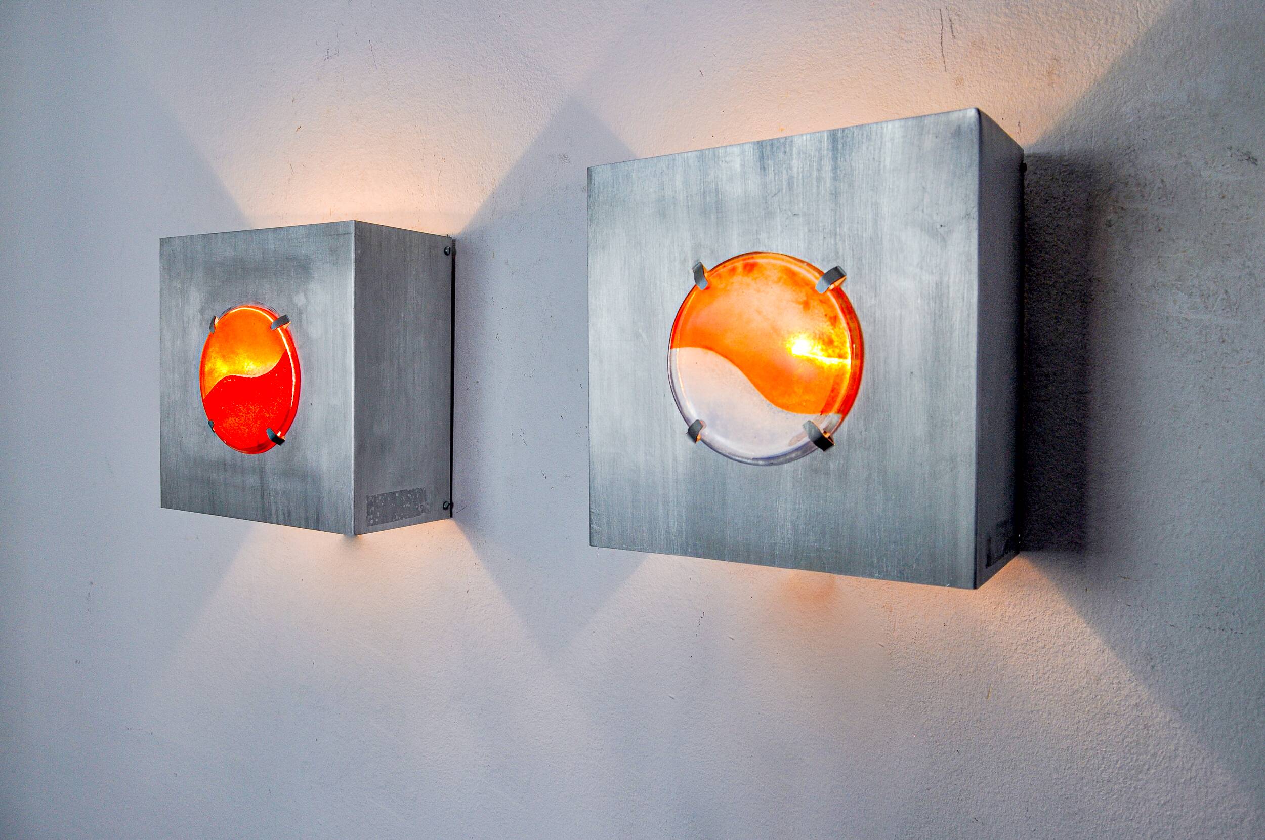 Pair of space-age wall lights, "fusing" glass, Germany, 1970