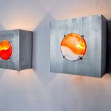 Pair of space-age wall lights, "fusing" glass, Germany, 1970