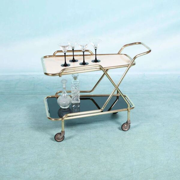 Chariot de service vintage en laiton des années 60, chariot bar en laiton Midcentury