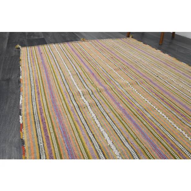 1970s Turkish Oushak Handmade Wool Cotton Beige Runner Rug 130x266
