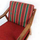 Armchair in oak and upholstered with red fabric, designed by H. Brockmann Pedersen, 1960s
